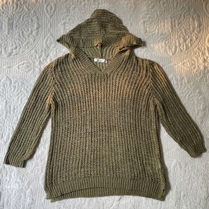 August Silk sage green net crochet knit hoodie